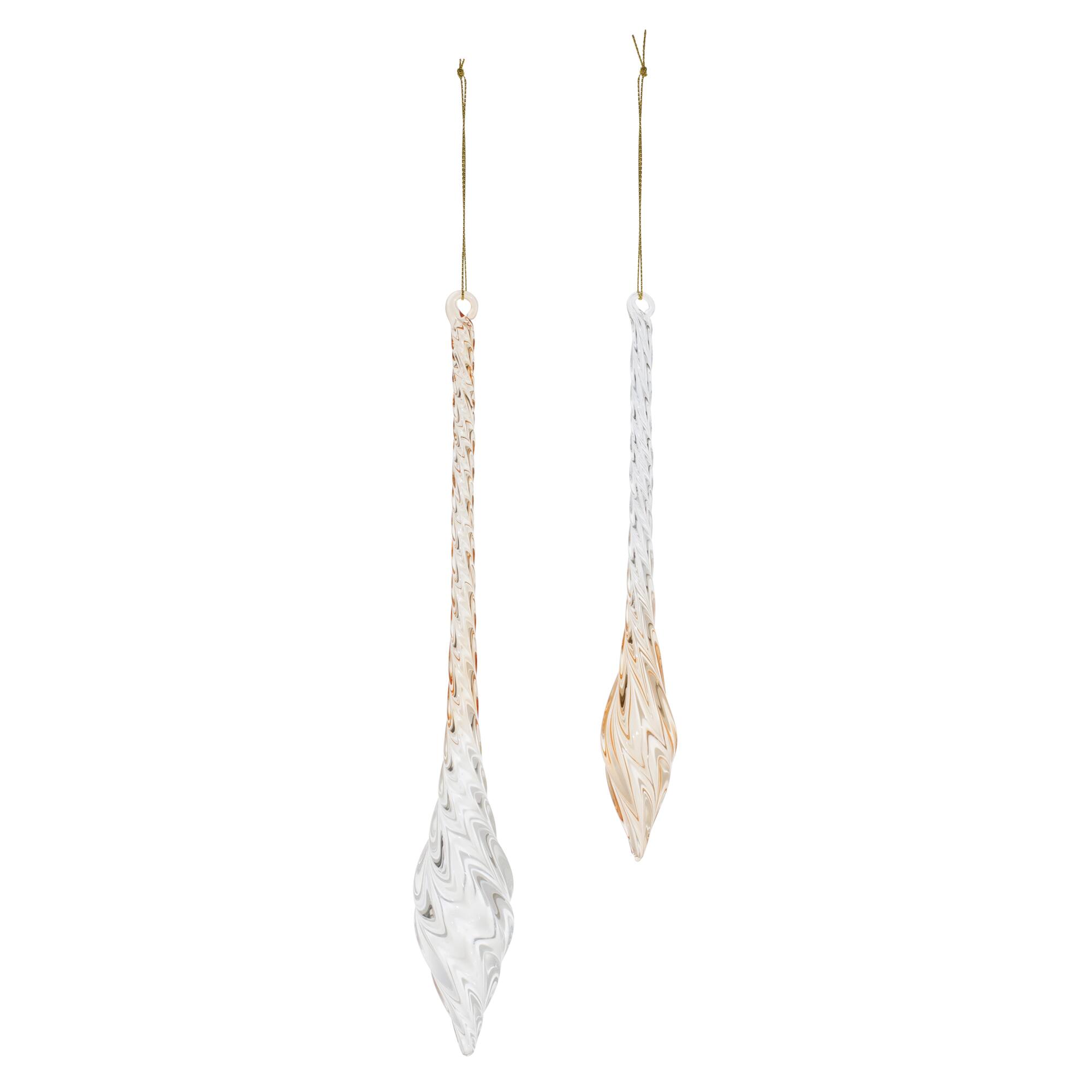 Amber Swirl Glass Finial Drop Ornaments Set